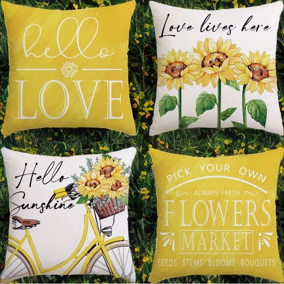 Sunflower Pillow Covers Decorative Throw Cases Farmhouse Accent Floral Decor 18" - Picture 1 of 6